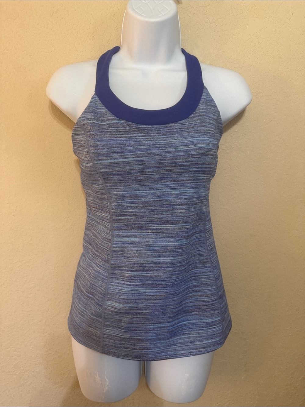 lululemon athletica enhearten Blue Space-Dye Racerback Tank with Deep Blue Trim